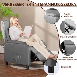 COMHOMA Relaxsessel Fernsehsessel mit Ruhesessel Liegesessel mit Liegefunktion, Federkissen mit Fußstütze Einzelliegesessel PolyurethanGrau - Grau