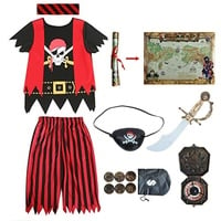 Aufrichtige Partei Piratenkostüm für Kinder, Piraten-Rollenspiel-Kits 8er Komplettset Größe 3-4 Jahre