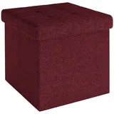 Intirilife Sitzwürfel Bordeaux, Textil, 30x30x30 cm in Kirsch ROT - mit Stauraum und Deckel aus Stoff mit Mulden