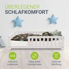 Juskys Kinderbett Naya 80 x 160 cm Kiefer massiv weiß