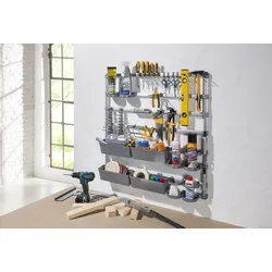 Ablageregal RUCO, silber (aluminiumfarben, silber), B:90cm H:90cm T:10cm, Aluminium, Kunststoff, Regale, Mehrzweckregal Werkstattregal, Aluminium/Kunststoff, ideal für Werkstatt, Garage oder Hobbyraum
