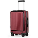 TAN.TOMI Handgepäckkoffer Business-Trolley für Flugzeug, PC Hartschalenkoffer mit Laptopfach, 4 Rollen, Reisetrolley Hartschalenkoffer mit TSA-Schloss rot 56 cm