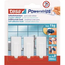 Tesa Selbstklebehaken Weiß abgerundet 3 Stück mit 4 x Powerstrips Small