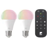 EGLO LED-Leuchtmittel E27 Glühlampenform 2er Set und Fernbedienung 9 W 806 lm