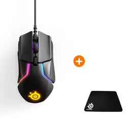 SteelSeries Gaming Maus Rival 600, kabelgebunden incl. QcK Gaming Mauspad Medium