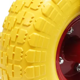 Wiltec Bockrolle Ø258 und 78mm Breite Transportrolle Vollmaterial mit Metallfelgen gelb pannensicher bis 150kg Apparaterolle leiser Lauf