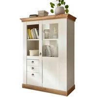 Furn.design Vitrine weiß Pinie und Eiche Wotan Landhaus Anrichte