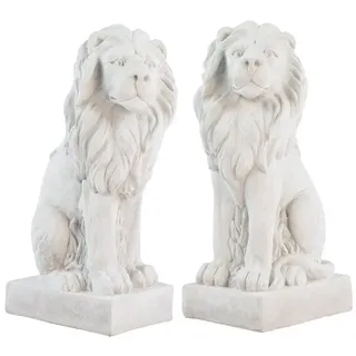 Aubaho Dekoobjekt 2x XL Löwe Skulptur Figur Statue Garten Haus Antik-Stil Gartendeko Tor grau