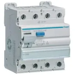 Hager FI-Schutzschalter CNA640D, 40A, 100mA, Typ S, 4polig, selektiv