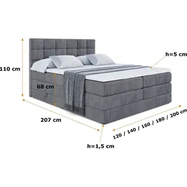 altdecor Boxspringbett APO KING - 160 x 200 - H3/H4 - Dunkelgrau