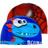 EIROVYA 2 Stück Badekappe Kinder,Schwimmhaube Kinder,Badekappen,Badekappe Stoff,Für 4-12 Jahre Jungen Mädchen,Schwimmkappe Kinder,Bequeme Passform für Langes und Kurzes Haar(Dinosaurier+Spider)