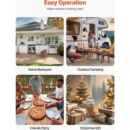 Vevor Pizzaofen Outdoor 12 Zoll Pellet-Pizzaofen, tragbarer Pizzaofen mit eingebautem Thermometer & holzbefeuerter & Pizzastein & Schaufel & Tragetasche Pizzamaker aus Edelstahl, für Garten Camping