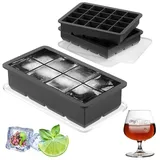 FINIBO Eiswürfelform, 3 Stück Eiswürfelbehälter mit Deckel, 8-Fach Groß Silikon Eiswürfel Form und 20+20 Stapelbaren Kleinen Ice Cube Tray, BPA Frei Eiswürfelformen für Whiskey, Cocktails, Saft, DIY