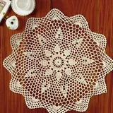 Vintage Häkeldeckchen Matten, Runde Spitze Tischdecke Blume Tischdecke Handgemachte Baumwolle Weiß/Beige 40cm Durchmesser (Beige)