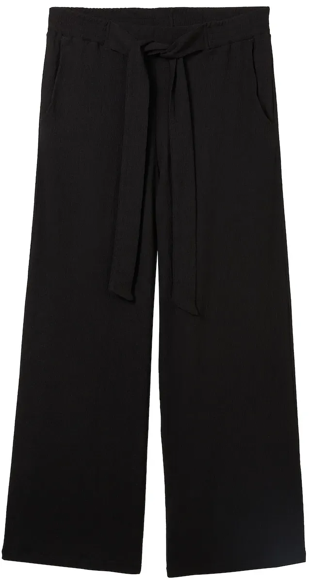 TOM TAILOR DENIM Damen Culotte mit Bindegürtel, schwarz, Uni, Gr. S