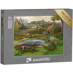puzzleYOU Puzzle Puzzle 1000 Teile XXL „Asteroiden-Explosion mit Dinosauriern“, 1000 Puzzleteile, puzzleYOU-Kollektionen Dinosaurier, Tiere aus Fantasy & Urzeit