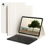 JKSML Hülle mit Tastatur für iPad A16 11/10 Generation, Abnehmbarer Kabellose QWERTZ Tastatur Hülle mit Stifthalter für iPad 11/10,9 Zoll (2025/2022), Weiße Creme