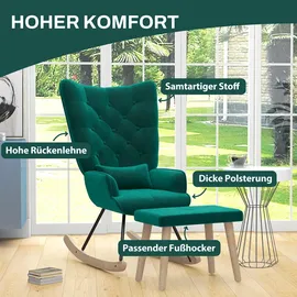 Homcom Schaukelsessel mit Hocker, Relaxsessel mit Kissen, Samtoptik, Grün