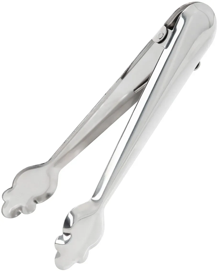 Edelstahl-Eiszange mit automatischer Öffnungsfeder. Länge 19 cm.