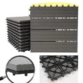 Mendler WPC Bodenfliese Rhone, Holzoptik Balkon/Terrasse, 11x je 30x30cm = 1qm ~ Premium, grau linear