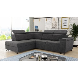 Sofnet Ecksofa Natan mit Schlaffunktion und einstellbare Kopfstützen - Wohnlandschaft mit Metallfüßen, Couchgarnitur, Bettkasten, Sofa (Ecksofa Links, Dunkelgrau