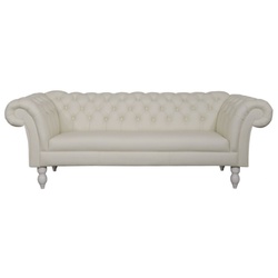 Casa Padrino Luxus Echtleder 3er Sofa Weiß 210 x 90 x H. 80 cm - Wohnzimmermöbel im Chesterfield Design