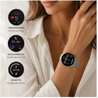 XCOAST SIONA 2 NANO - ultra kleine Damen Smartwatch (3,7 cm/1,19 Zoll, iOS und Android) Filigran, Frauen Armbanduhr, Fitnesstracker, 1-tlg., Fitness Tracker, Damenuhr, 7 Tage Akku, Wasserdicht, Puls, Blutdruck, Blutsauerstoff silberfarben