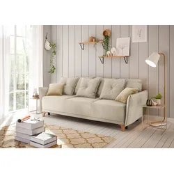 Schlafsofa ED EXCITING DESIGN "Pamplona", beige (beige, denver 02 beige, zierkissen lapit 29 beige), B:232cm H:91cm T:105cm, 100% Polyester, Sofas, mit Bettfunktion, Bettkasten, Rücken- und Zierkissen, frei im Raum