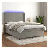 vidaXL Boxspringbett mit Matratze & LED Hellgrau 140x200 cm Samt