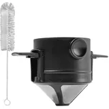 AMZLORD Kaffeefilter Wiederverwendbar, Kaffeefilter Edelstahl, Kaffeefilterhalter, Kaffeefilter Faltbar, Camping Kaffeefilter, Permanent Kaffeefilter, Kein Filterpapier Erforderlich Schwarz