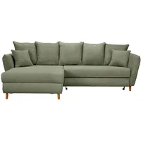 Carryhome Ecksofa, Olivgrün, Textil, Eiche, massiv, 3-Sitzer, Füllung: Schaumstoff, seitenverkehrt montierbar, L-Form, 284x162 cm, Made in EU, Liegefunktion, Rücken echt, Wohnzimmer, Sofas & Couches, Wohnlandschaften, Ecksofas