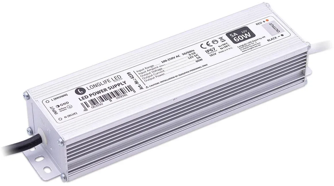 LED Netzteil 60W 12V 5A IP67 LongLife LED JLV-12060KA-S Schaltnetzteil Konstants...