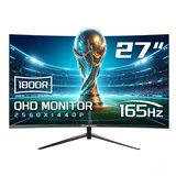 Great Voell 27 Zoll QHD 2K(2560x1440px) PC Monitor, 165Hz, Rahmenlos Curved Gaming-Monitor (69 cm/27 ", 2560 x 1440 px, QHD, 1 ms Reaktionszeit, 165 Hz, VA LED, HDR, FreeSync, VESA, HDMI & DP, 1440px, 165Hz, 2K) schwarz
