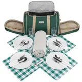 anndora Picknick Kühltasche inkl. Picknick Decke Geschirr Besteck für 4 Personen dunkelgrün beige