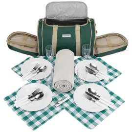 anndora Picknick Kühltasche inkl. Picknick Decke Geschirr Besteck für 4 Personen dunkelgrün beige