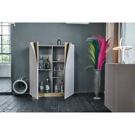 KAWOLA Highboard EMMA grau Fuß Edelstahl messingfarben