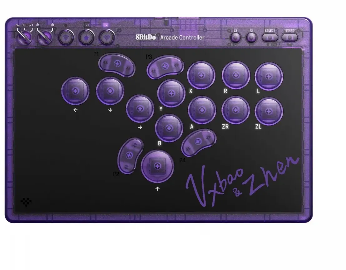 8Bitdo Arcade-Controller - Transparent Lila