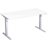 geramöbel Flex elektrisch höhenverstellbarer Schreibtisch weiß rechteckig, T-Fuß-Gestell silber 160,0 x 80,0 cm