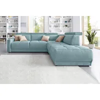 Ecksofa DOMO COLLECTION "Ava L-Form" Sofas Gr. B/H/T: 266cm x 84cm x 99cm, Struktur fein, Ottomane rechts, ohne Funktion, blau (aqua) mit Ottomane, Federkern wahlweise Kopfteilverstellungen