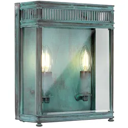 Außenleuchte Wandlaterne Wandlampe Grünspan Glas klar Messing Balkon Hofleuchte
