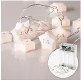 COZY HOME LED-Lichterkette Sternen Batterie und Stecker, 20 LED I 5m I Warmweiße LED-Stern Lichterkette I Kinderbett Bunt Deko weiß