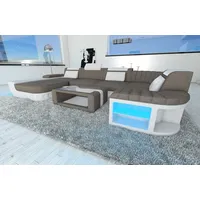 Sofa Dreams Wohnlandschaft Stoffsofa Couch Bellagio U Form Stoff Polster Sofa, mit LED, wahlweise mit Bettfunktion als Schlafsofa, Designersofa grau