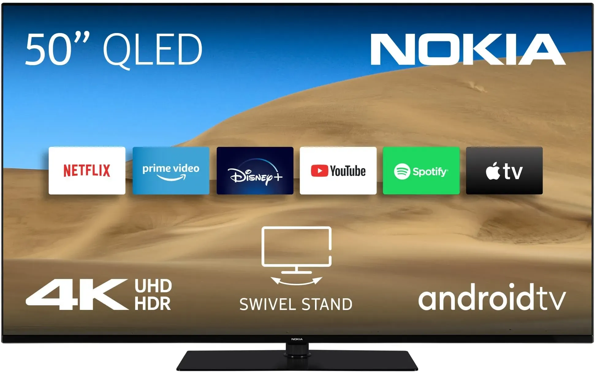 Nokia 50 Zoll (126cm) QLED 4K UHD Fernseher Smart Android TV (WLAN, HDR, Triple Tuner DVB-C/S2/T2, Netflix, YouTube, Prime Video, Disney+) - QNR50GV215ISW - 2022