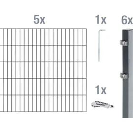 GAH Alberts Doppelstabmattenzaun Set 5 Matten 1,60 x 10 m anthrazit
