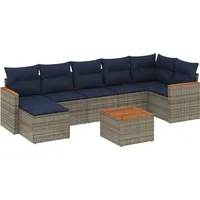 vidaXL 8-teiliges Gartensofa-Set mit Kissen, grau, Polyrattan - Grau