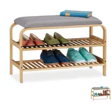 Relaxdays Schuhbank, 6 Paar Schuhe, gepolsterte Sitzfläche, Flur und Garderobe, Schuhaufbewahrung HBT 46x69x30 cm, natur, 1 Stück,