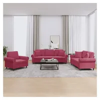VidaXL 3-tlg. Sofagarnitur mit Kissen Weinrot Samt