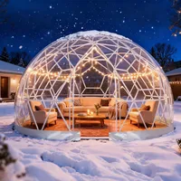 3.6 x 2.2m Gewächshaus Gartenkuppel Igloo,Gartenkuppel TPU Blasenzelt für 4-8 per,Gartenblasenzelt mit 2 Lichterketten, Durchsichtiges Kuppelzelt für Hinterhof,Party,Weihnachten,Hochzeiten