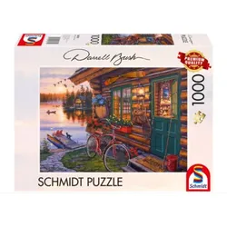 SCHMIDT SPIELE 58531 Puzzle 1.000 Teile Seehütte mit Fahrrad, Darrel Bush