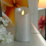 MARELIDA LED Kerze mit beweglicher Flamme Echtwachs Rustik-Optik H: 15cm Timer silber